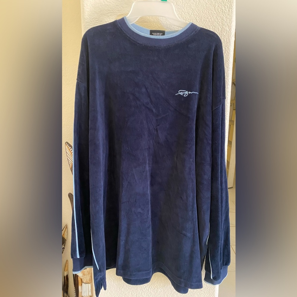 FUBU : Vintage Men’s XXL Dark Blue Velour Long Sleeve Shirt , Like New